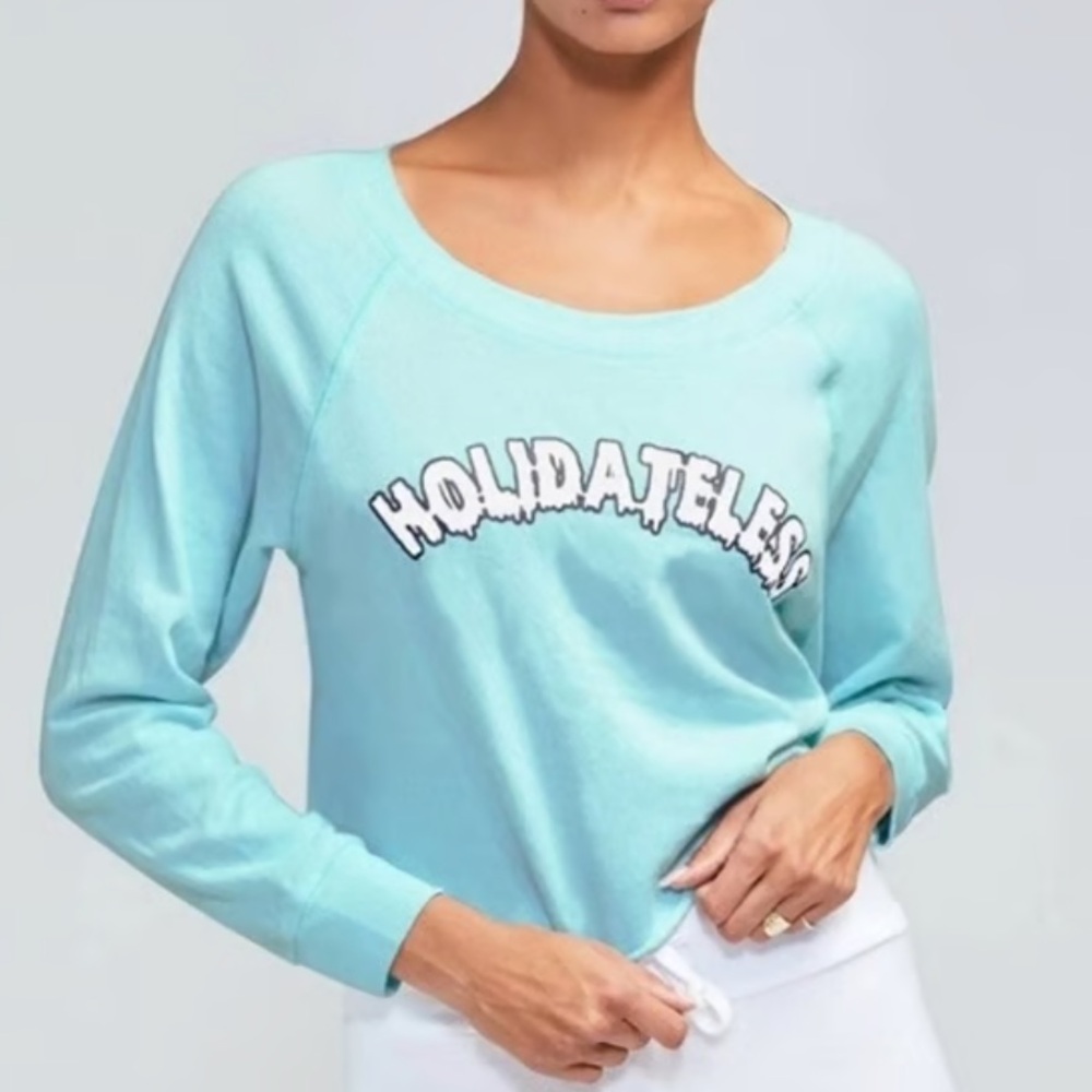 Wildfox Holidateless Sky Blue Kiss Graphic Top MEDIUM